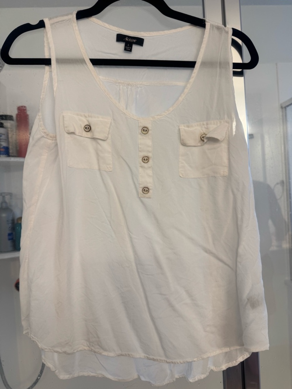 Active USA Cream Sleeveless Button-Front Tank with Chest Pockets